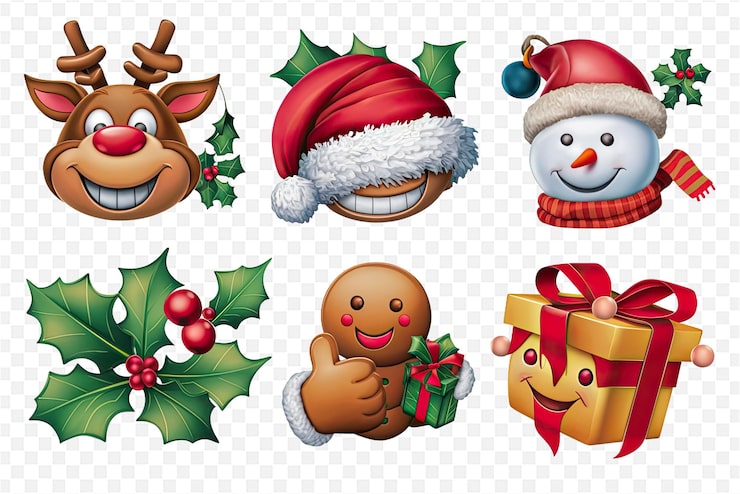 PSD a set of christmas icons including santa santa santa and snowman