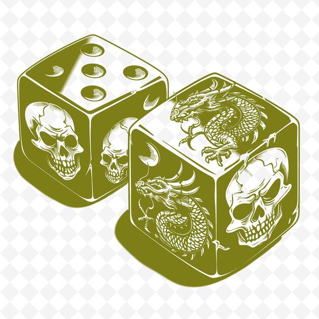 PSD a set of dice with a skull and fish on the top