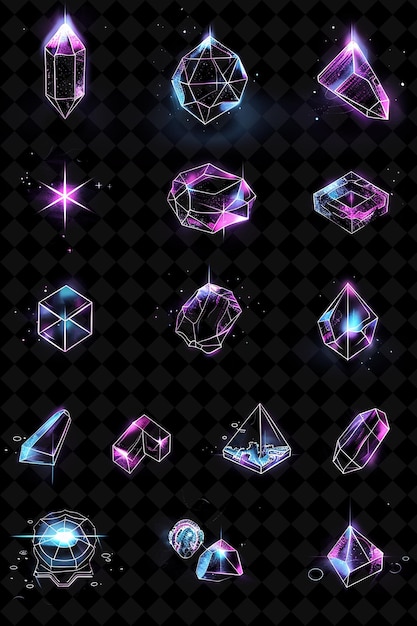 PSD a set of different colored diamonds on a black background