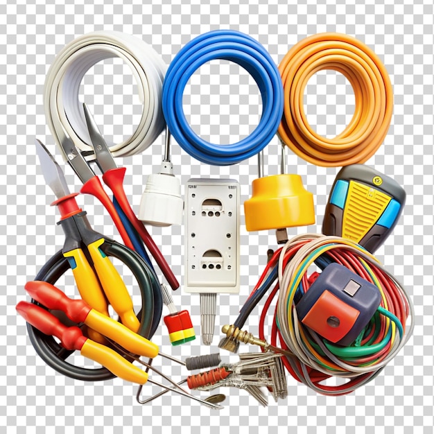 PSD set of electricians tools on transparent background