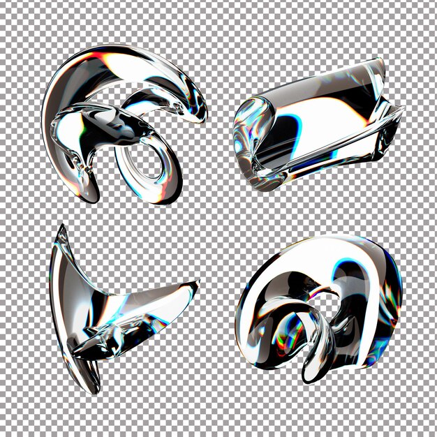 PSD a set of four different shapes of silver and blue bubbles