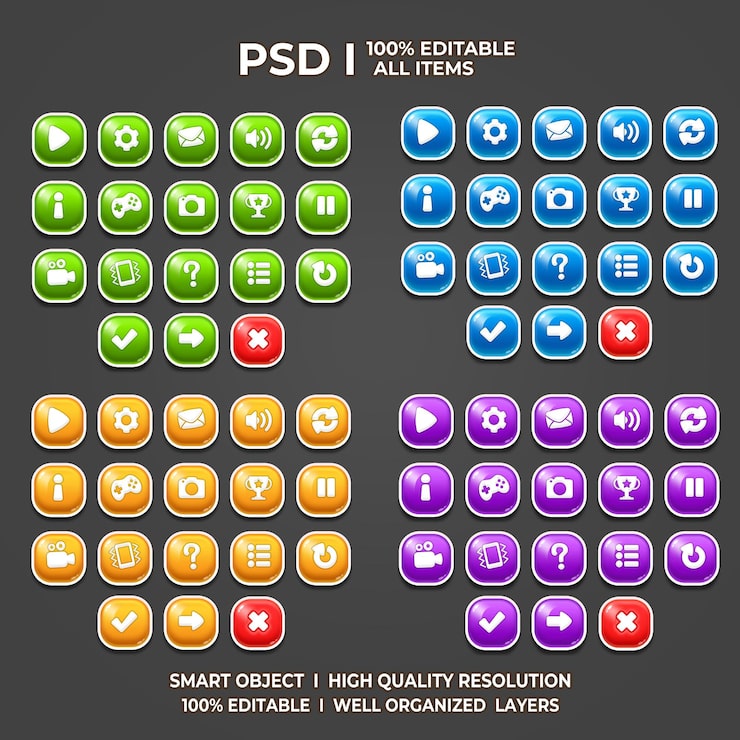 Set of game UI Game UI Set Game UI Button Game Button Game UI PSD Game UI Template Game icon