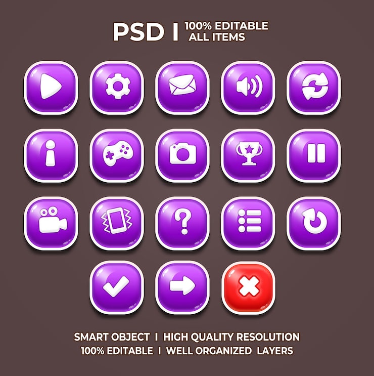 Set of game UI Game UI Set Game UI Button Game Button Game UI PSD Game UI Template Game icon