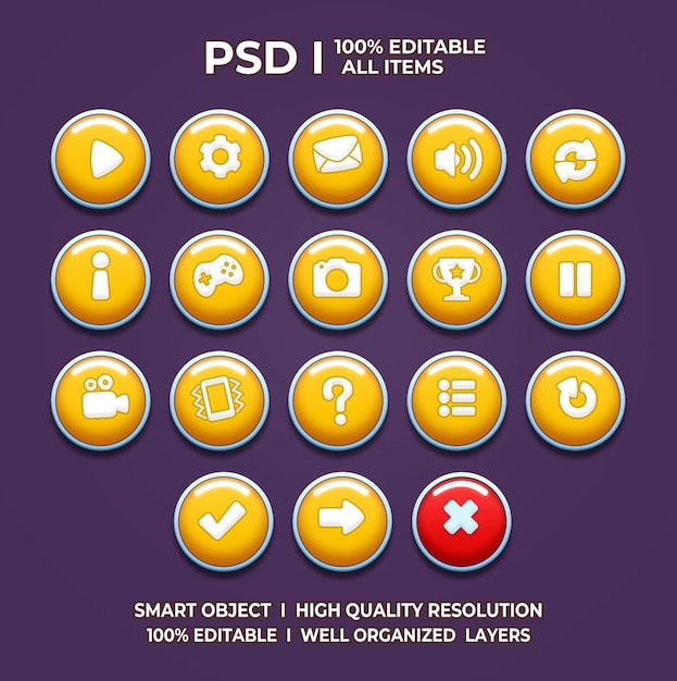 PSD set of game ui game ui set game ui button game button game ui psd game ui template game icon