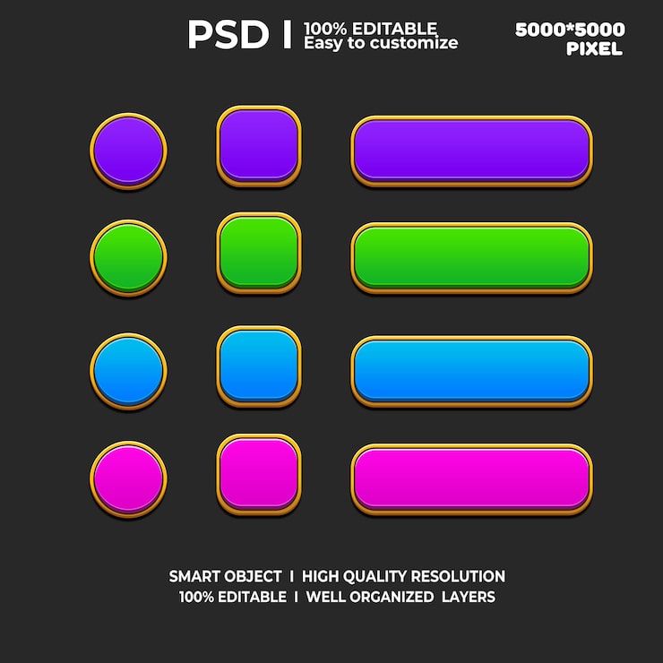 Set of game UI Game UI Set Game UI Button Game Button Game UI PSD Game UI Template Game icon