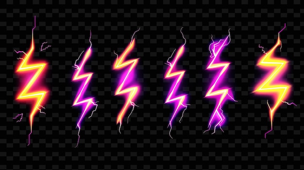 PSD set of lightning on a black background