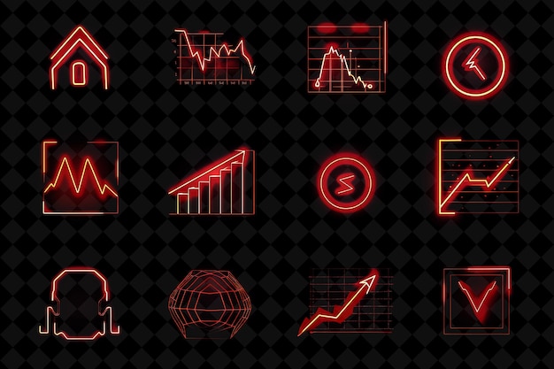 PSD a set of neon signs with a line graph and a graph