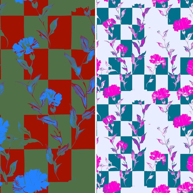 PSD a set of three different designs with flowers and a checkered pattern