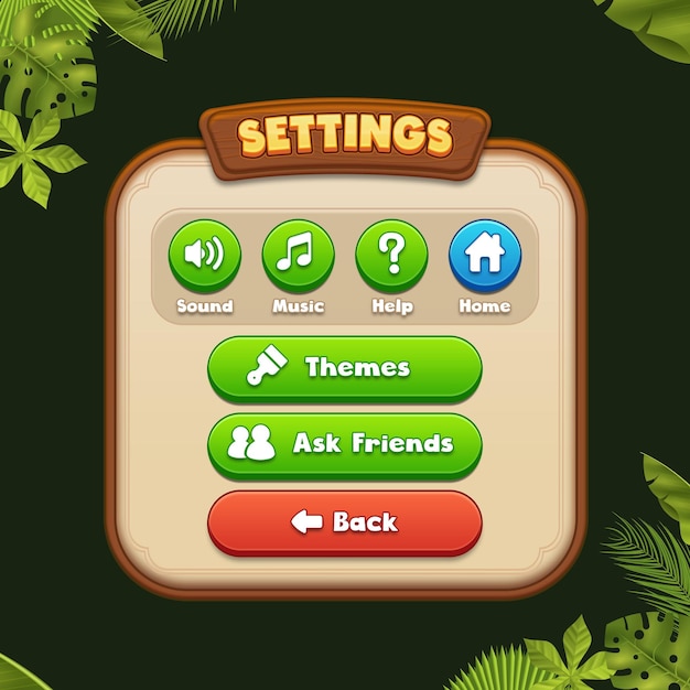 PSD setting screen game ui popup 2d interface game ui gaming ui 2d wooden style game ui