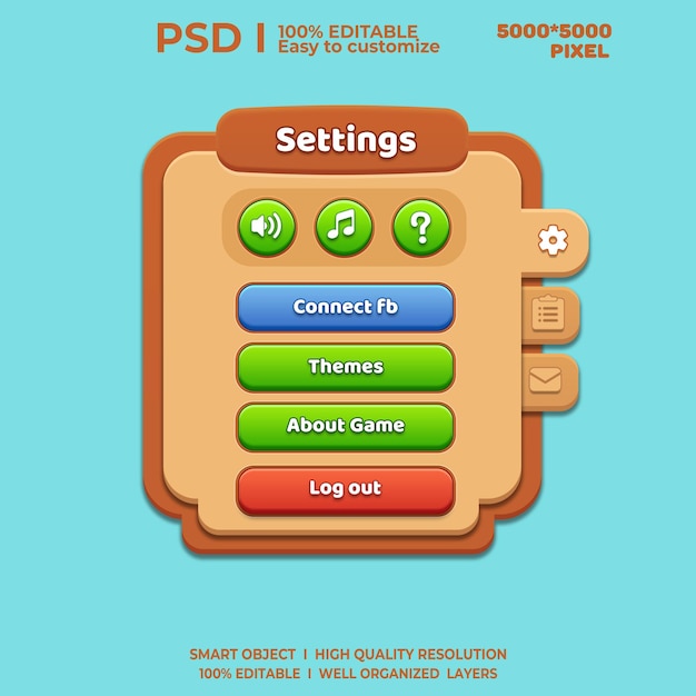 PSD setting screen ui 2d game ui user interface casual game ui ui kit ui art cartoon game ui cool ui