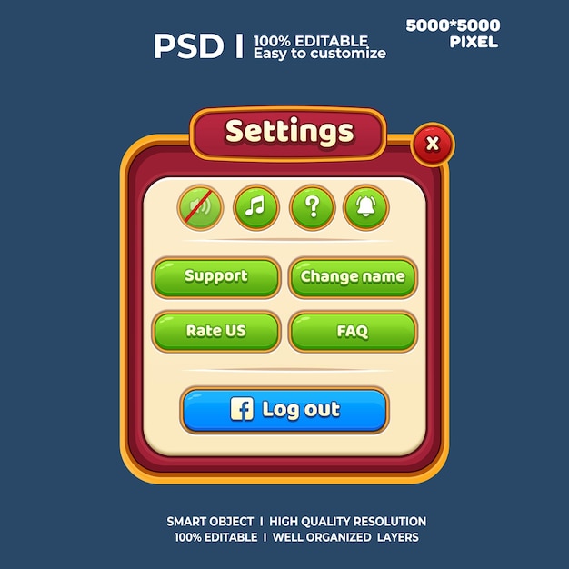 PSD setting screen ui 2d game ui user interface casual game ui ui kit ui art cartoon game ui cool ui