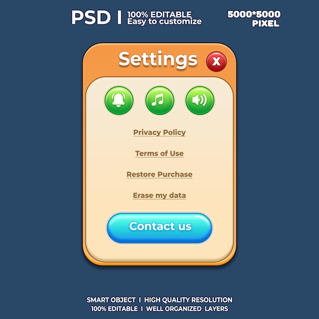 PSD setting screen ui 2d game ui user interface casual game ui ui kit ui art cartoon game ui cool ui
