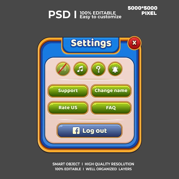 PSD setting screen ui 2d game ui user interface casual game ui ui kit ui art cartoon game ui cool ui