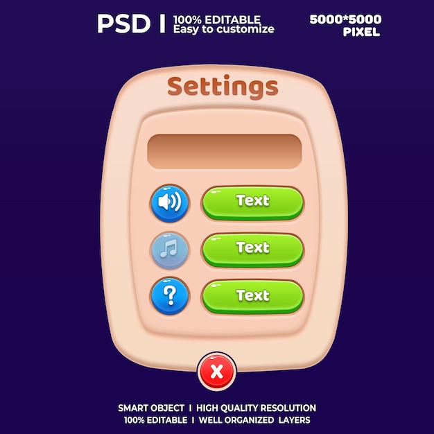 PSD setting screen ui 2d game ui user interface casual game ui ui kit ui art cartoon game ui cool ui