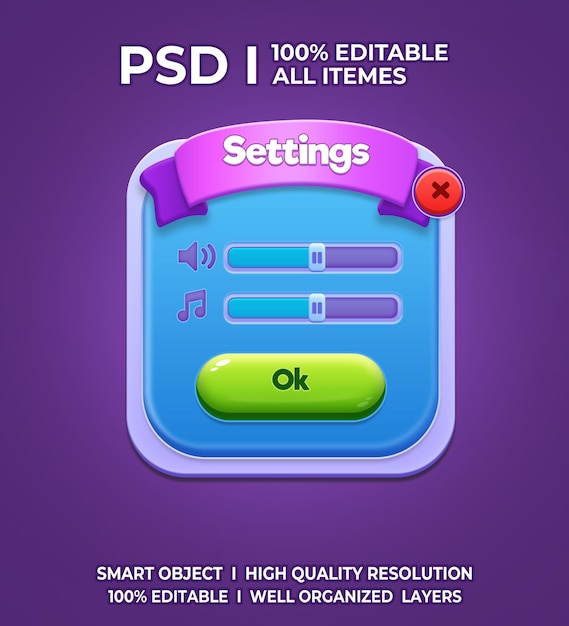 PSD setting screen ui 2d game ui user interface casual game ui ui kit ui art cartoon game ui cool ui