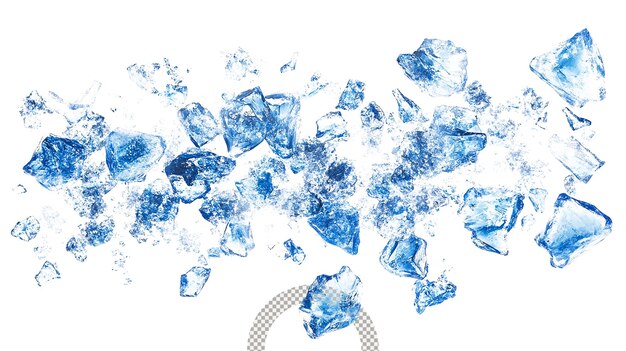 PSD shattered blue ice crystals scattered over a white surface for creative background