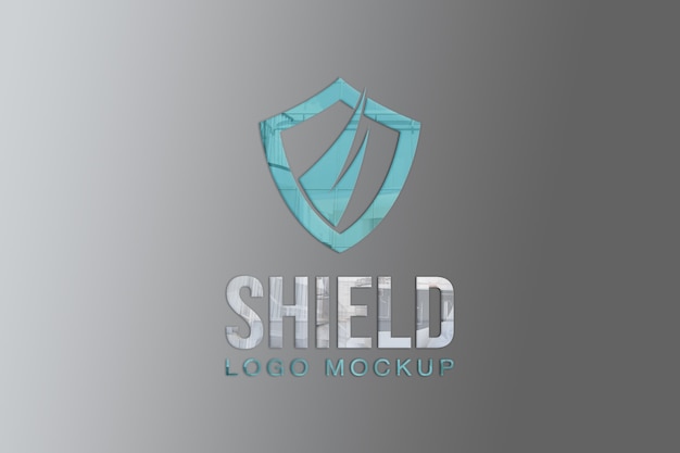 PSD shield logo mockup on wall