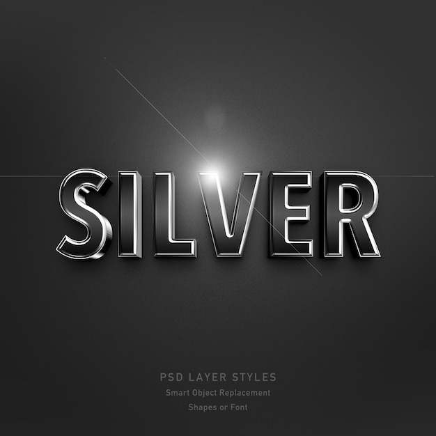 PSD silver 3d style effect psd shapes or font