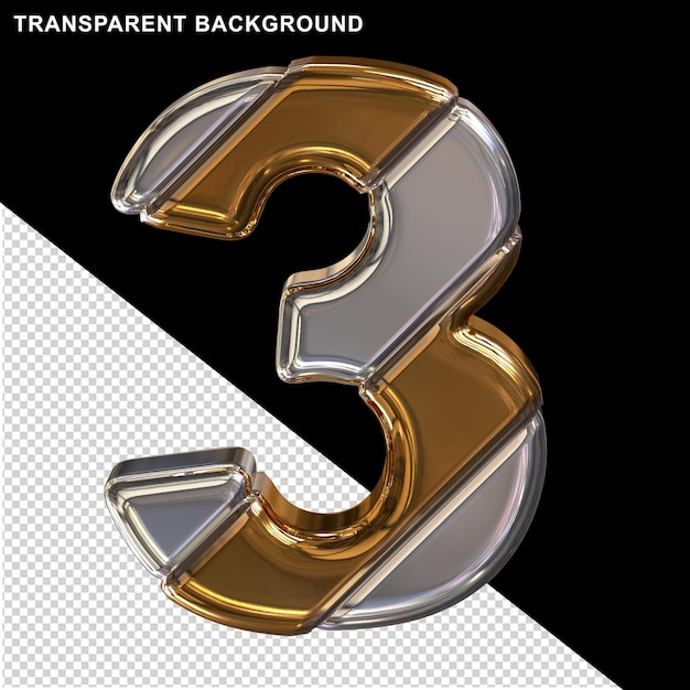 PSD silver and gold with diagonal belts 3d number 3