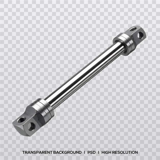 PSD silver hydraulic cylinder highresolution rendering on transparent background