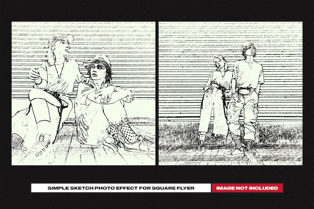 PSD simple sketch photo effect for square