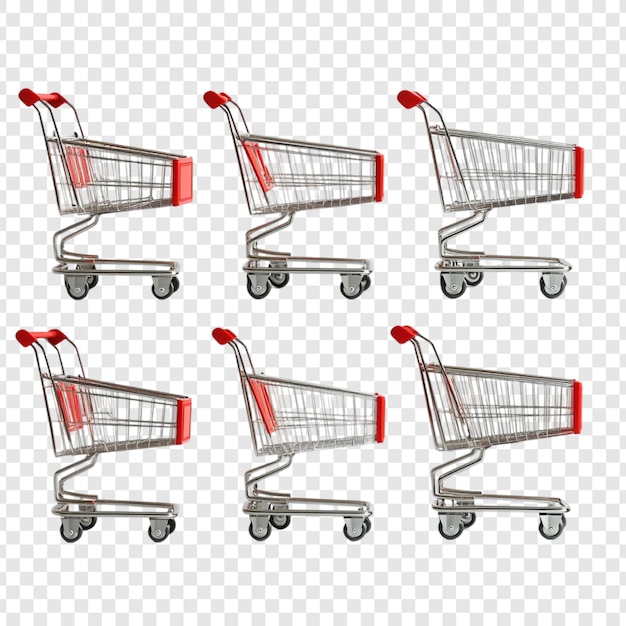PSD six shopping carts in different angles a 3d render