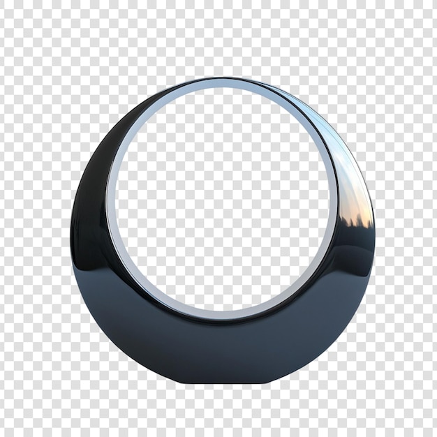 PSD sleek dark reflective circular object with transparent background