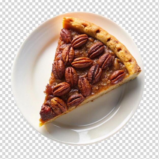 PSD a slice of pecan pie on white plate top view on transparent background
