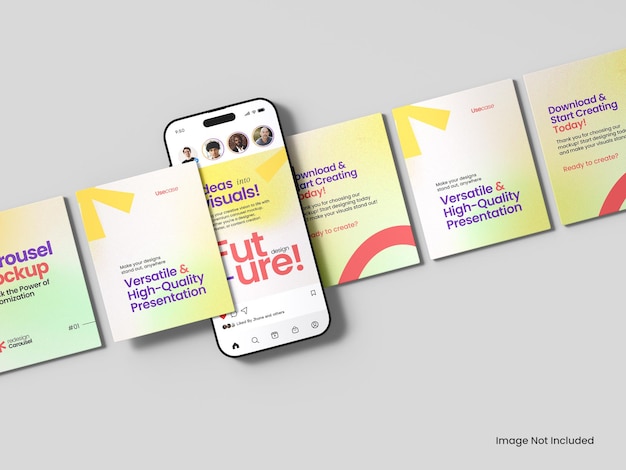 PSD smartphone and caroseul instagram post mockup
