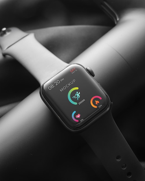 PSD smartwatch mockup in dark environment