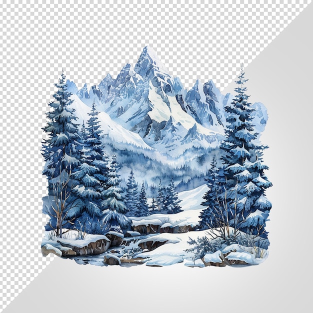 PSD snowcapped mountain isolated on white background