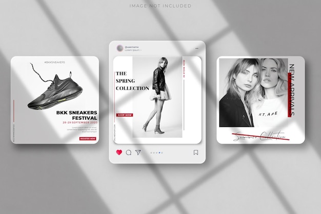 PSD social media post interface mockup social media mobile app page template design for user carousel post feed minimal design interface mobile app template of popular social network
