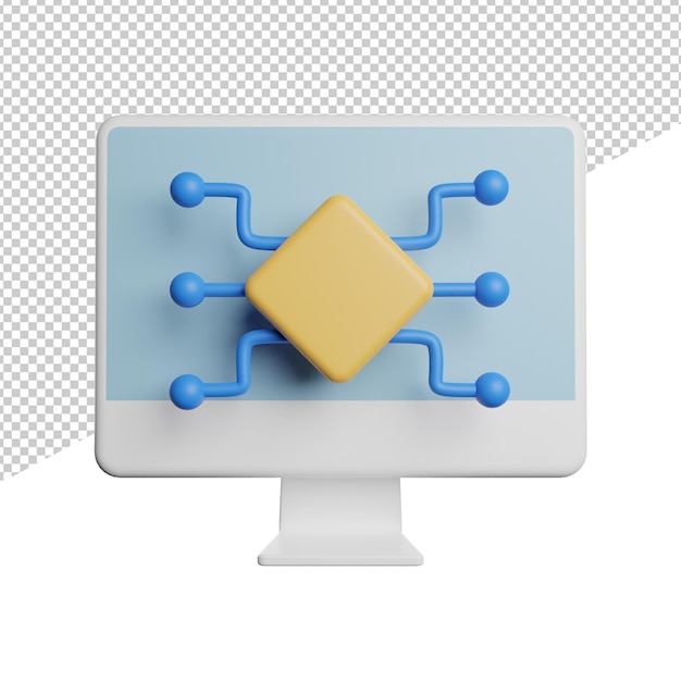 PSD software desktop computer front view 3d icon rendering illustration on transparent background