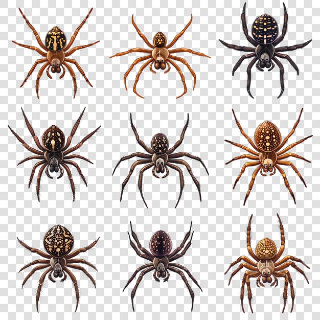 PSD spiders set isolated on a transparent background