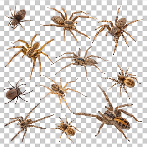 PSD spiders set isolated on transparent background