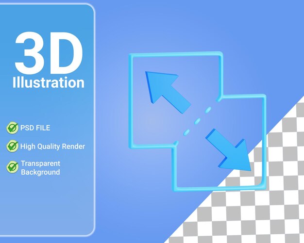 PSD split arrows icon isolated on transparent background, split arrows 3d isolated