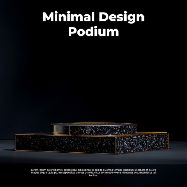 PSD in square dark black background 3d rendering empty space gold and black marble podium