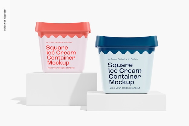 PSD square ice cream containers mockup, front view