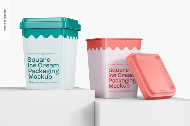 PSD square ice cream packaging mockup, front view