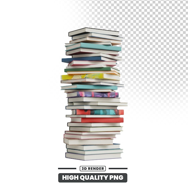 PSD stack of colorful books in 3d render