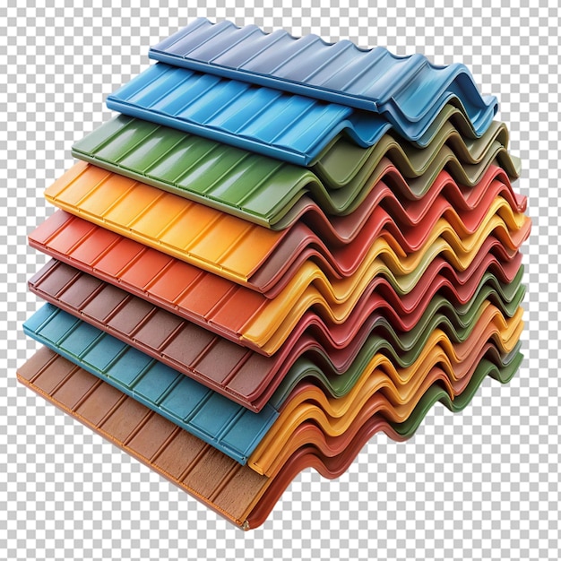 PSD stack of colorful roof tiles ready for installation