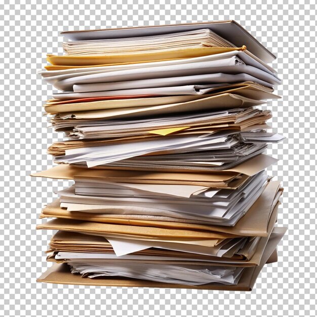 PSD stack of file folders with documents isolated on transparent background