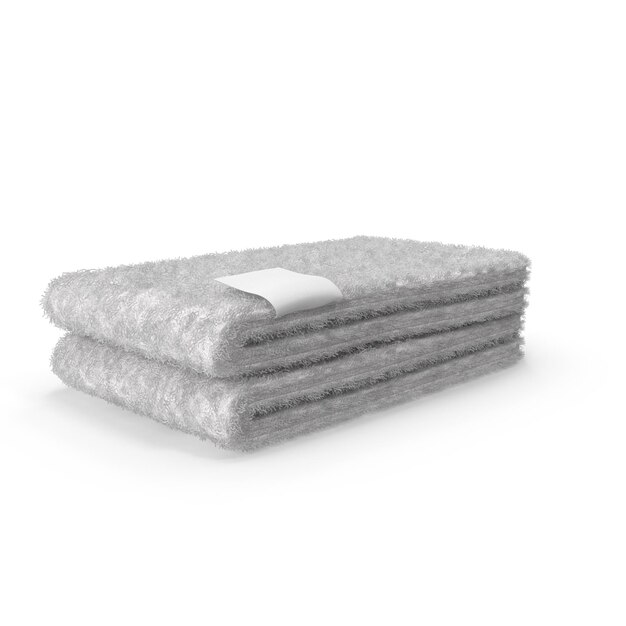 PSD stack of folded grey towels with label