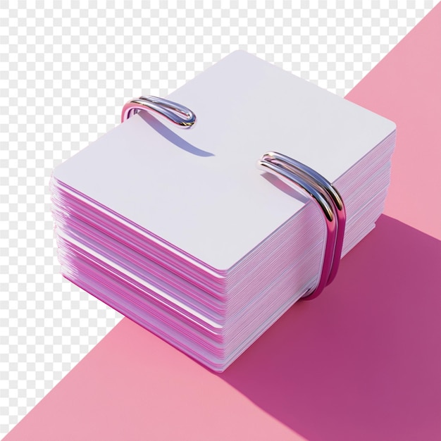 PSD a stack of paper with a ribbon on it and a pink background