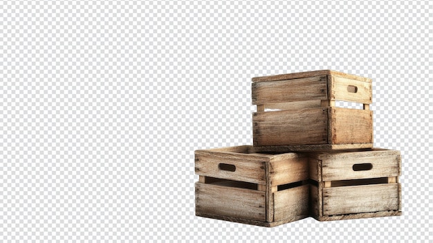 PSD a stack of small wooden crates isolated on white background perfect for use in packaging delivery or rustic decor settings