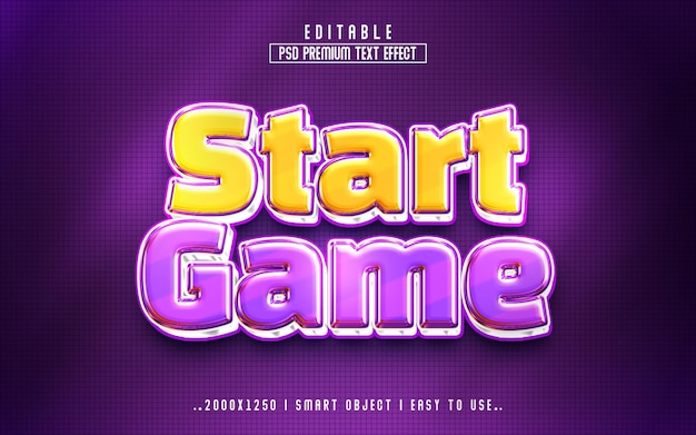 PSD start game 3d editable text effect psd with premium background