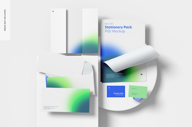 PSD stationery scene mockup, top view