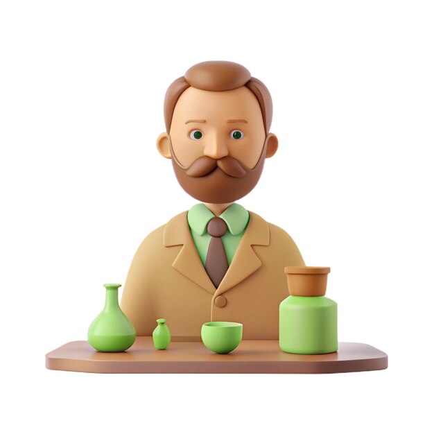 PSD a statue of a man with a mustache and a bottle of tea