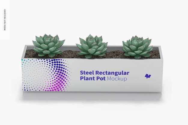 PSD steel rectangular plant pot mockup, front view
