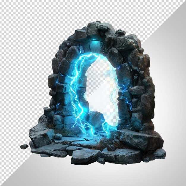 PSD a stone arch with a blue light inside and a blue light inside